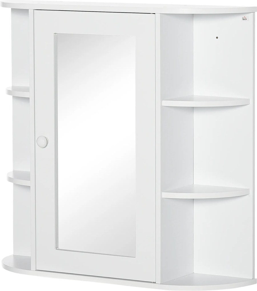 HOMCOM Szafka z lustrem do łazienki, szafka wisząca na ścianę z 8 przegródkami, wielofunkcyjna szafka łazienkowa, kolor biały, wymiary 66 x 17 x 63 cm