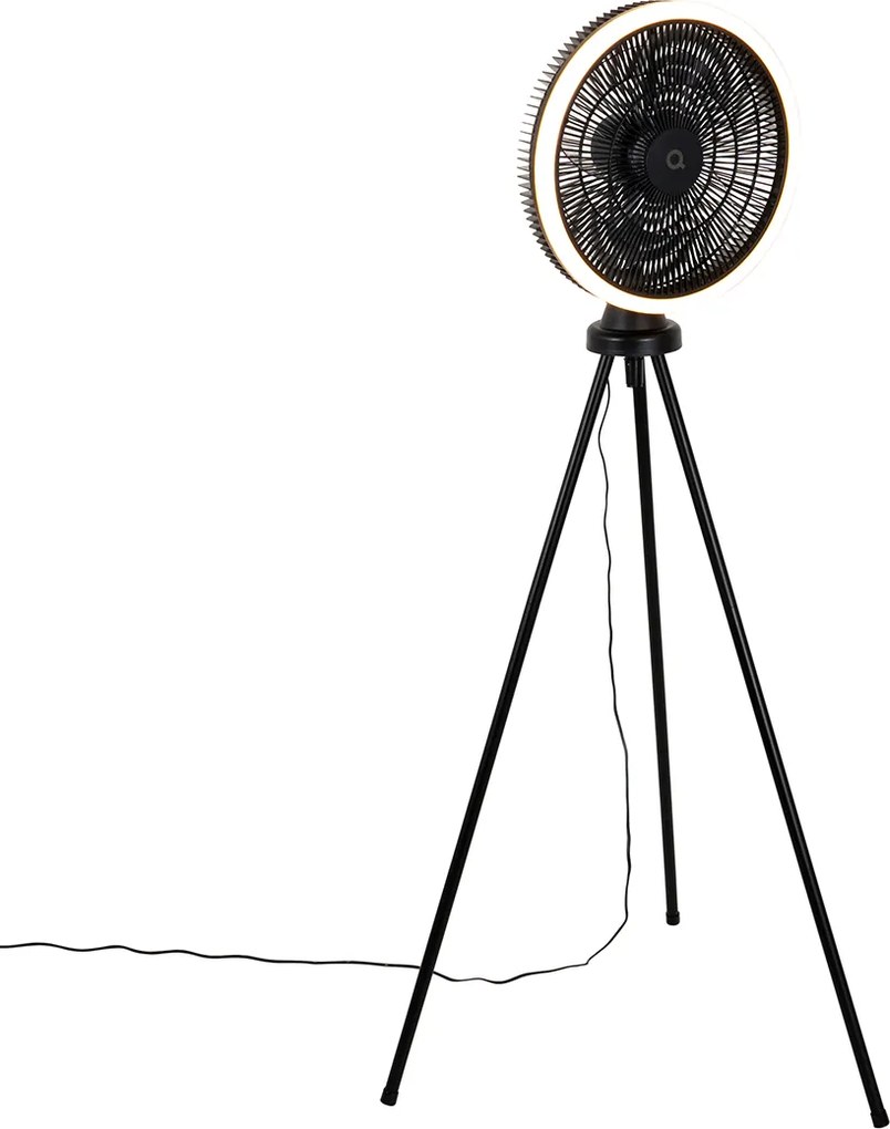 Stojący wentylator z trójnogiem czarny w tym LED 3-stopniowy ściemniacz - Meric