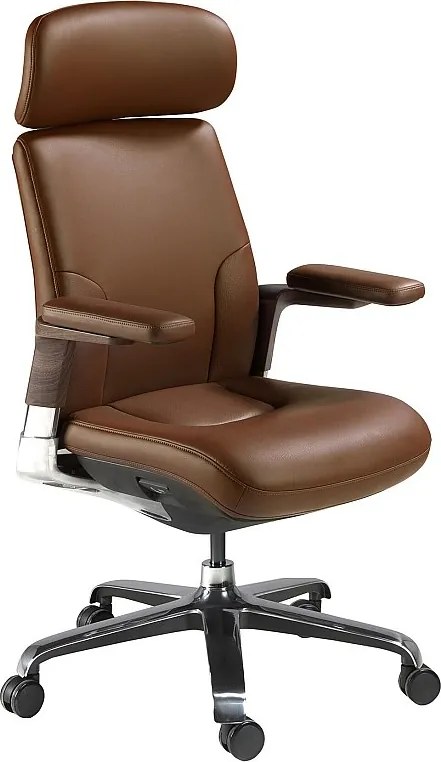 Brązowe obrotowe krzesło biurowe z imitacji skóry