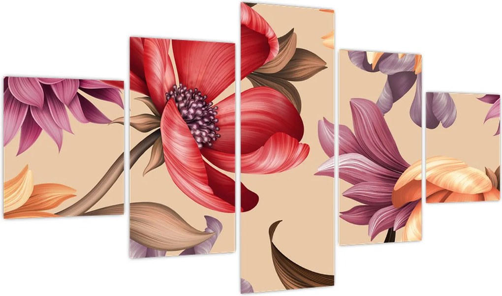 Obraz - Vintage Flowers (125x70 cm)
