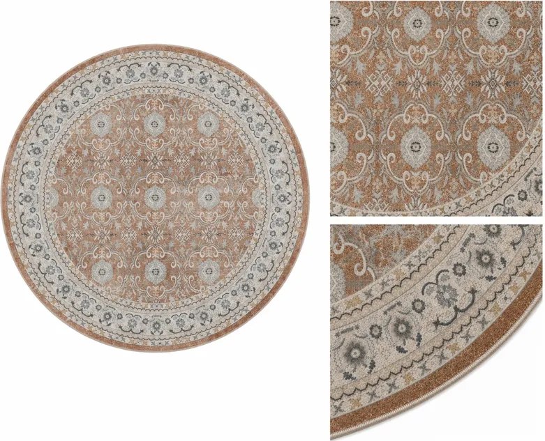 Dywan vintage INKA Ornament z Efektem Postarzenia Terakota koło 200 cm x 200 cm