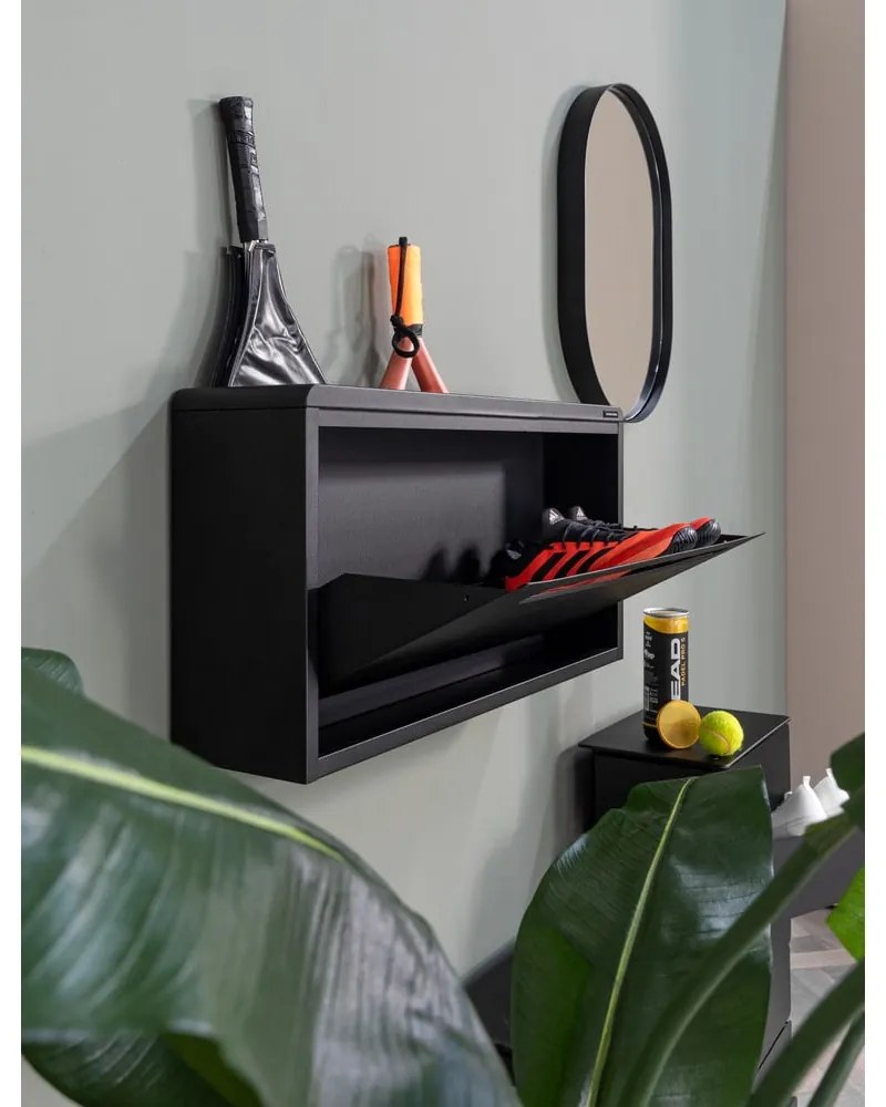 Czarna metalowa uchylna/wisząca szafka na buty 76x38x18 cm Sportiva – Spinder Design