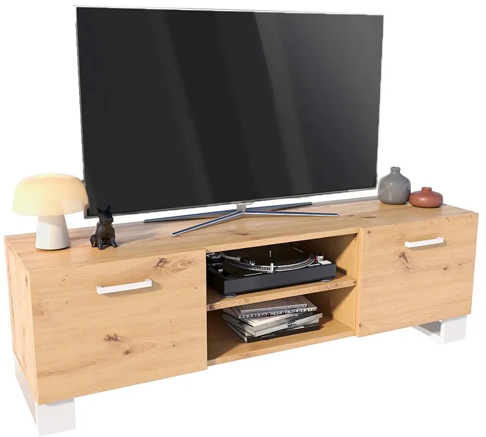 Skandynawska szafka RTV pod telewizor dąb artisan + biały- Awerte 3X
