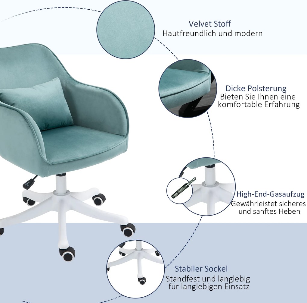 Vinsetto Fotel z masażerem krzesło obrotowe z funkcją wibracji aksamit Maksymalne obciążenie 115kg Zielony | Aosom PL
