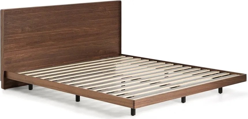 Brązowe łóżko dwuosobowe z litego drewna brzozowego ze stelażem 160x200 cm Norlen – Kave Home