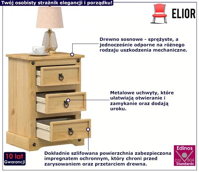 Drewniana Szafka Nocna Z 3 Szufladami G7-Z10