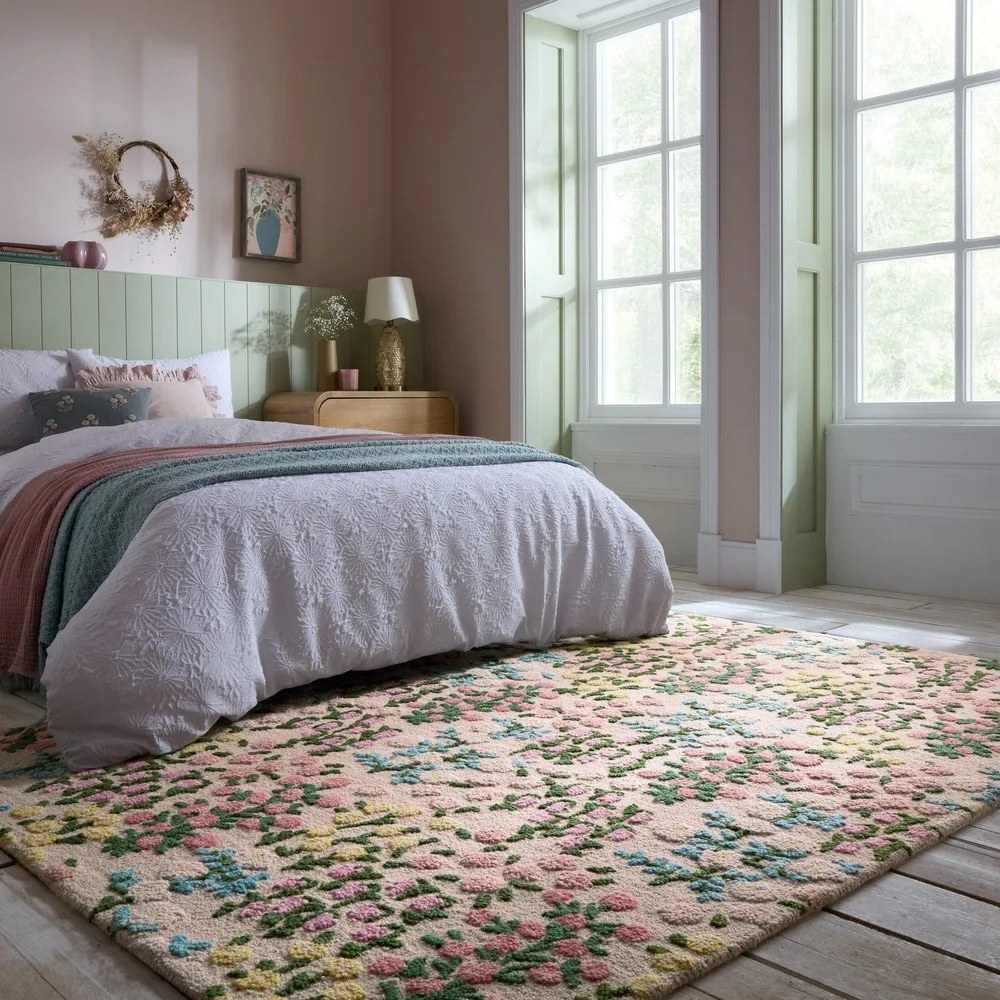 Kremowy wełniany dywan tkany ręcznie 200x290 cm Emilia Floral – Flair Rugs