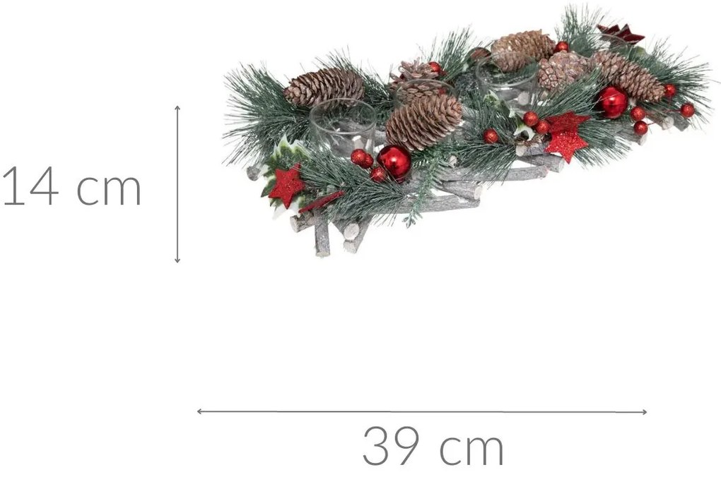 Stroik świąteczny z miejscem na 4 świeczki, 39 x 14 cm