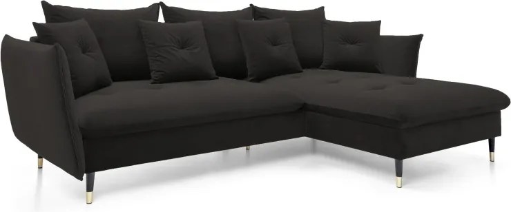 Narożnik GLAM Prawostronny z funkcją spania, zestaw z poduszkami wolnostojący tkanina RIVIERA 100 Czarny DOMO HOME