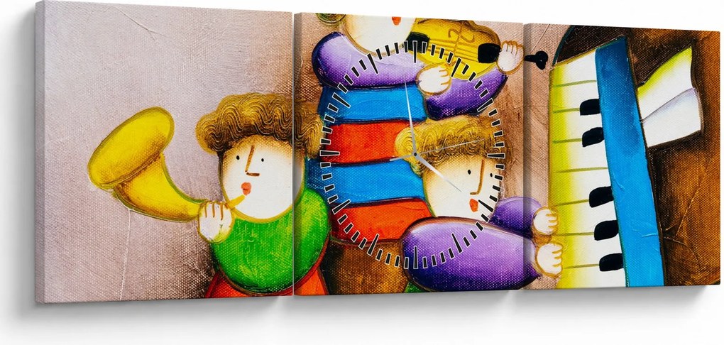 Obraz - Muzycy, malarstwo (z zegarem) (90x30 cm)