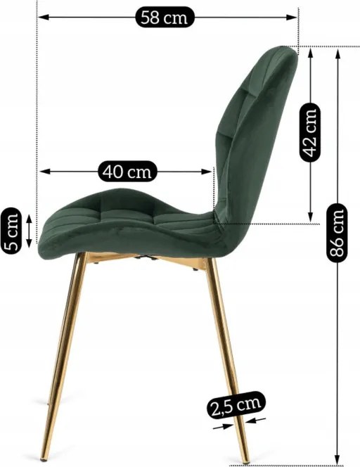 Krzesło Tapicerowane do Jadalni LUCKY Zielone Welurowe Nowoczesne Glamour