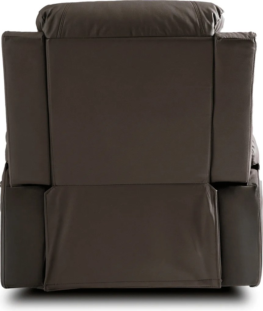 Fotel Masujący BOX Rozkładany Wypoczynkowy z Podnóżkiem Ciemnobrązowy Ekoskóra Nowoczesny