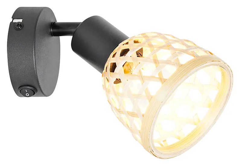 Orientalny reflektor czarny z bambusem i przełącznikiem - Rayan