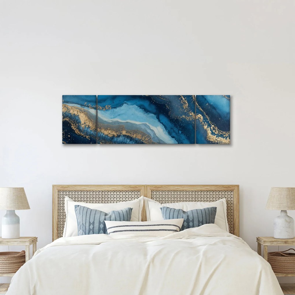 Obraz - Niebieska marmurowa abstrakcja (170x50 cm)