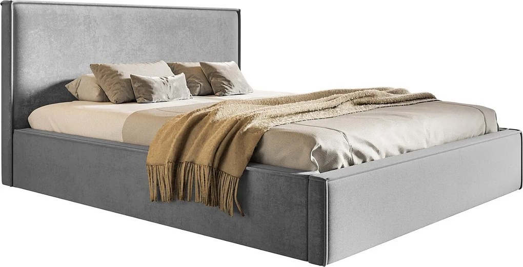 Łóżko sypialniane 180x200 cm Kyoto, pojemnik i stelaż - łóżko w aksamitnej tkaninie, jasny szary (Amor Velvet 4318)
