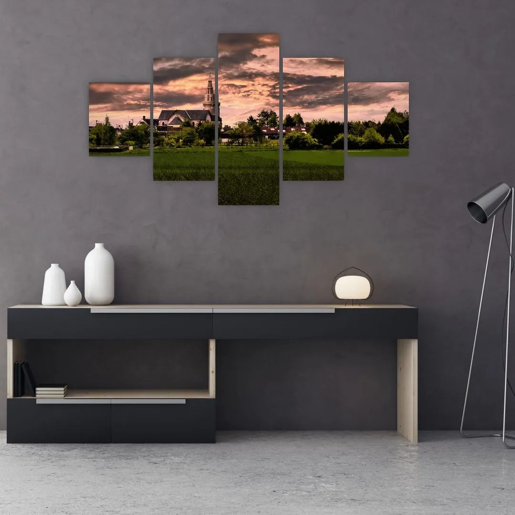 Obraz krajobrazu z kościołem (125x70 cm)