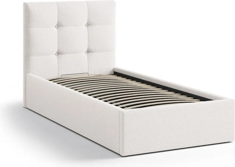 Kremowe tapicerowane łóżko jednoosobowe ze schowkiem i stelażem 90x200 cm Phaedra – Micadoni