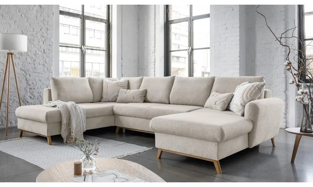 Beżowa rozkładana sofa w kształcie litery "U" Miuform Scandic Lagom, lewostronna