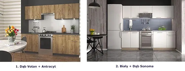 Zestaw mebli kuchennych 240 cm dąb craft + antracyt - Rokko