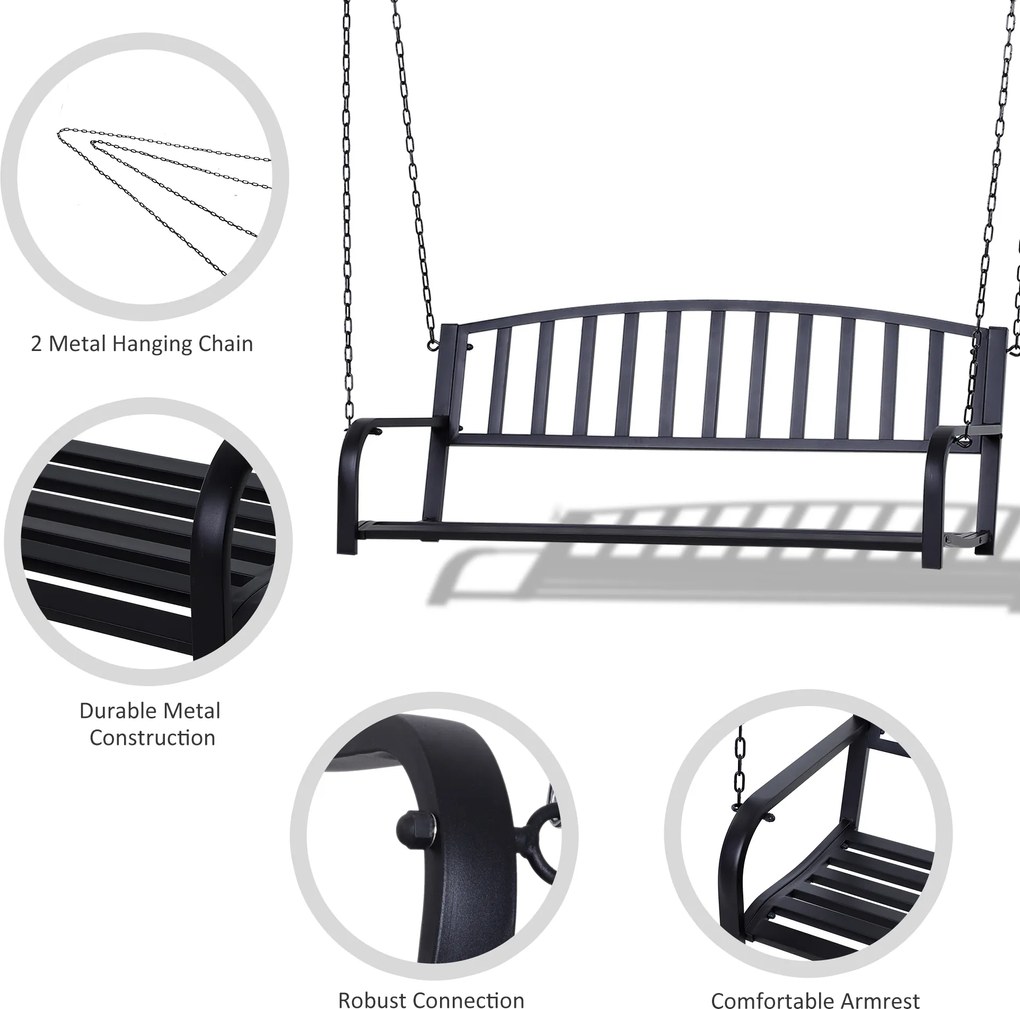 Outsunny huśtawka ogrodowa 2-osobowa metalowa wisząca trwała z łańcuchami metalowymi bujana dla ogrodu bezpieczna | Aosom PL