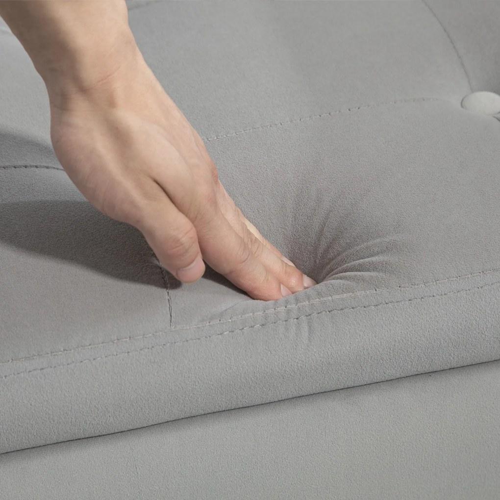 HOMCOM Ławka z miejsca do przechowywania i podłokietnikami, Skrzyniowa, Aksamitny Poliester, Drewno Kauczukowe, Jasnoszary, 107 x 42 x 65 cm