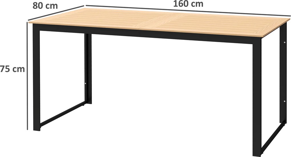 Outsunny Stół Ogrodowy dla 6 Osób 160 x 80 cm, Odporny na Warunki Atmosferyczne, z Blatem z Lamelami, Stół zewnętrzny w Odcieniu Teak