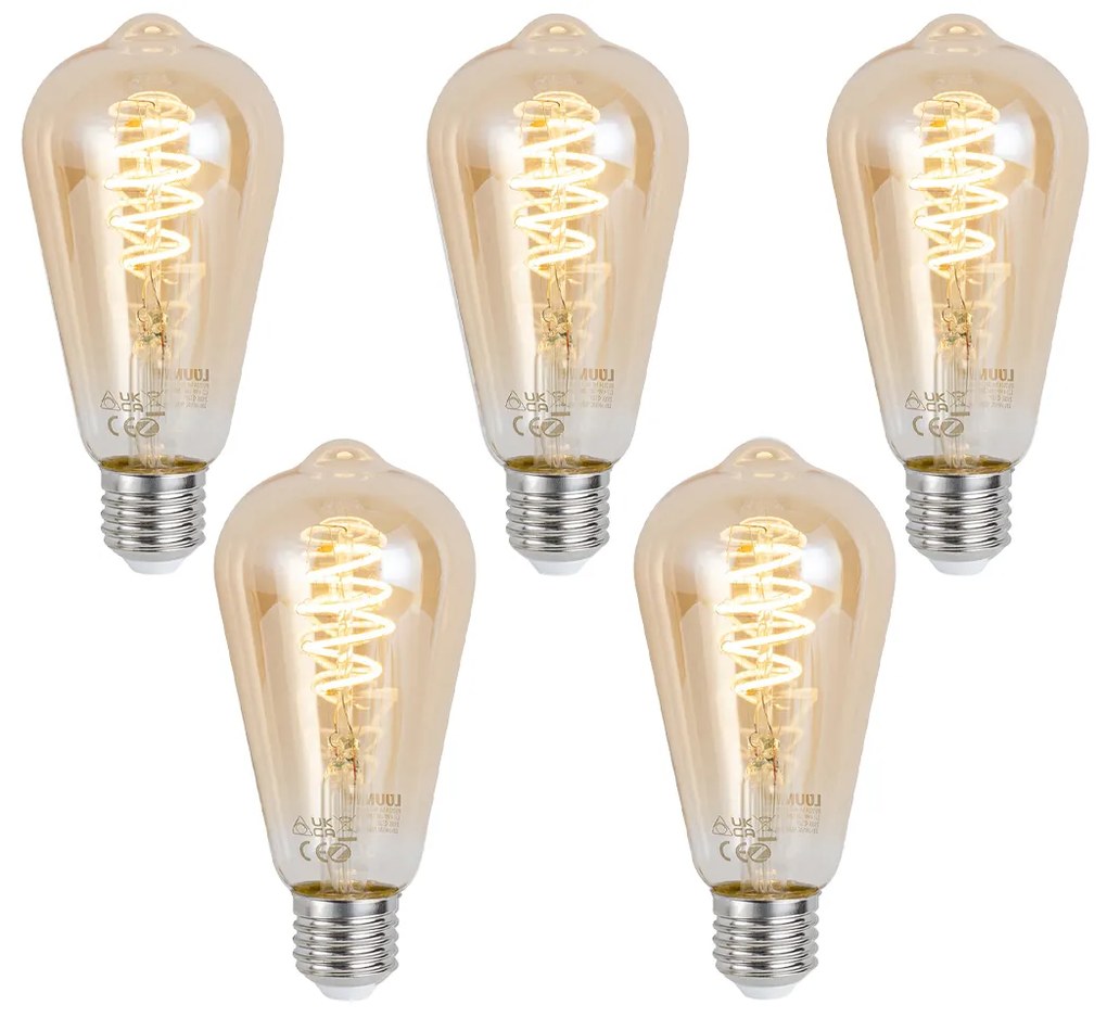 Zestaw 5 inteligentnych żarówek LED E27 z możliwością ściemniania ST64 Amber 4,9W 320 lm 2500K Zigbee