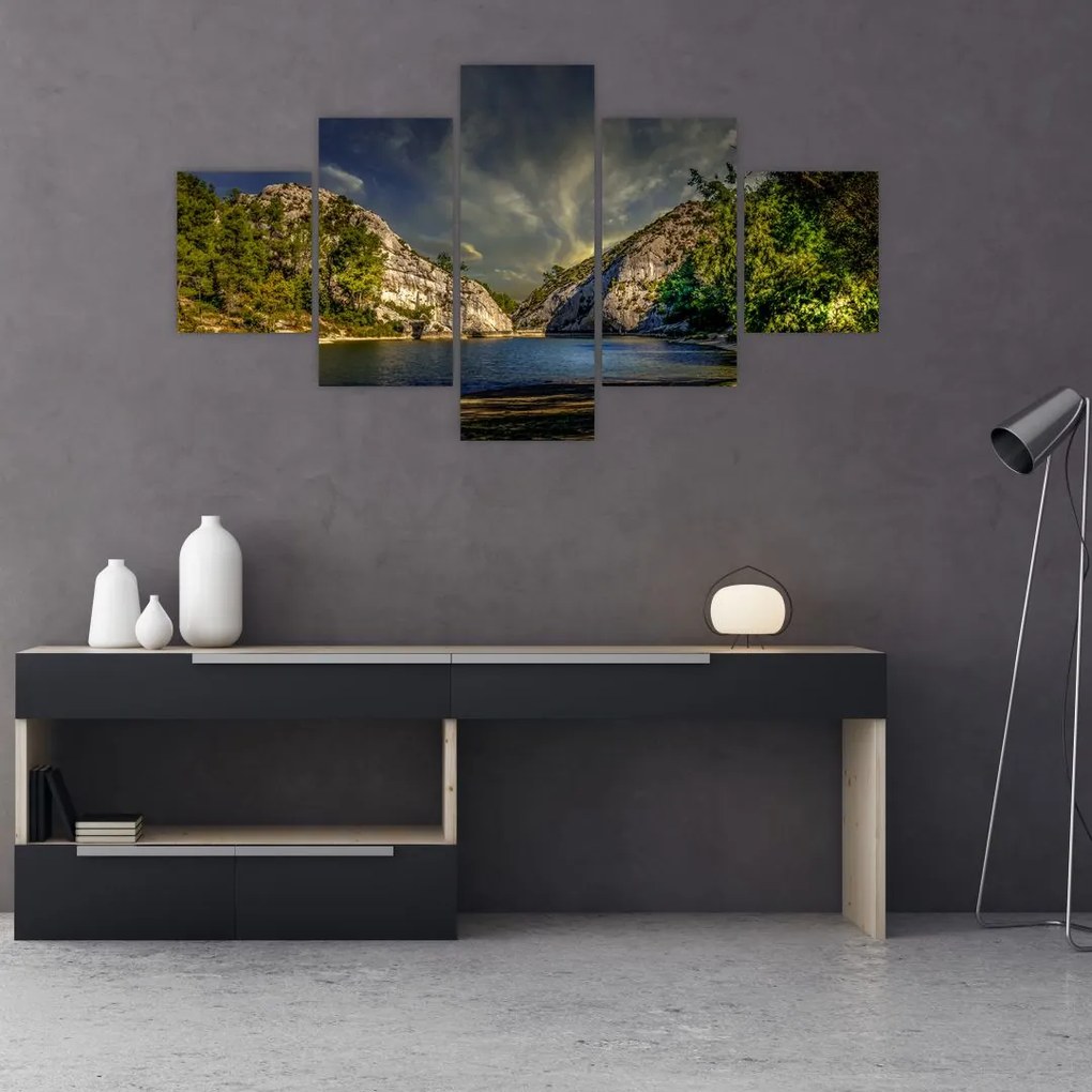 Obraz krajobrazu z jeziorem (125x70 cm)