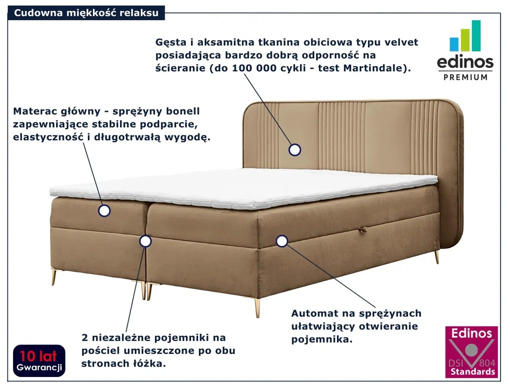 Beżowe łóżko kontynentalne z zagłówkiem 4 rozmiary M7-N36