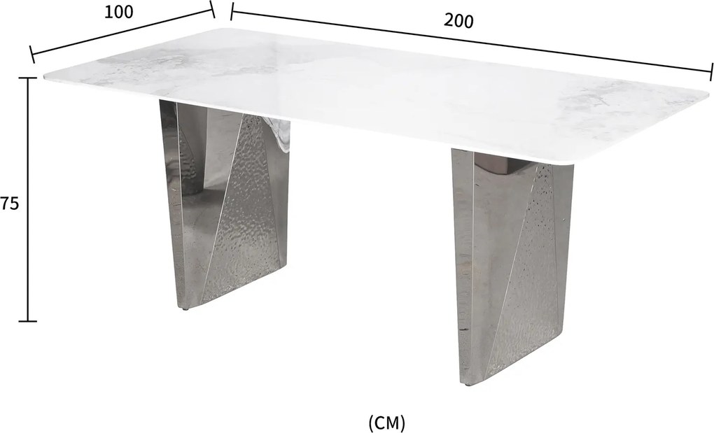 Stół do jadalni Modig M33, ceramiczny blat 200 cm w imitacji białego marmuru