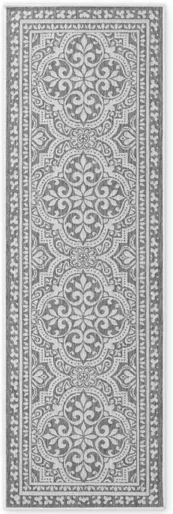Dywan zewnętrzny dwustronny Duet Ornament szaro-kremowy 80 cm x 250 cm