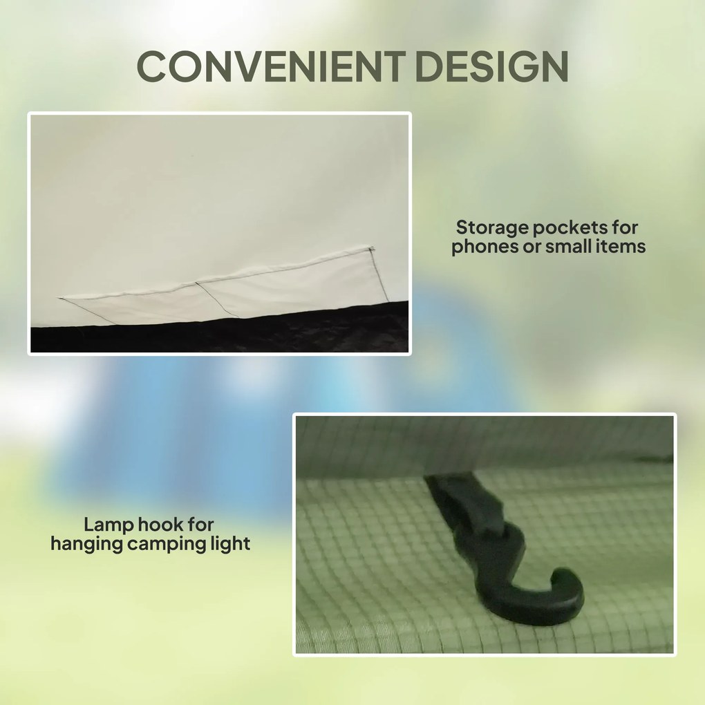 Outsunny Nadmuchiwany Namiot Kempingowy dla 3-6 Osób Tunelowy z Bocznymi Oknami i Drzwiami, Zielony 4,4 x 2,8 x 1,95 m | Aosom PL