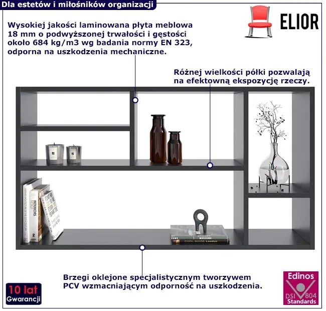 Czarna Półka Regał Wiszący Wielokomorowy S0-G43