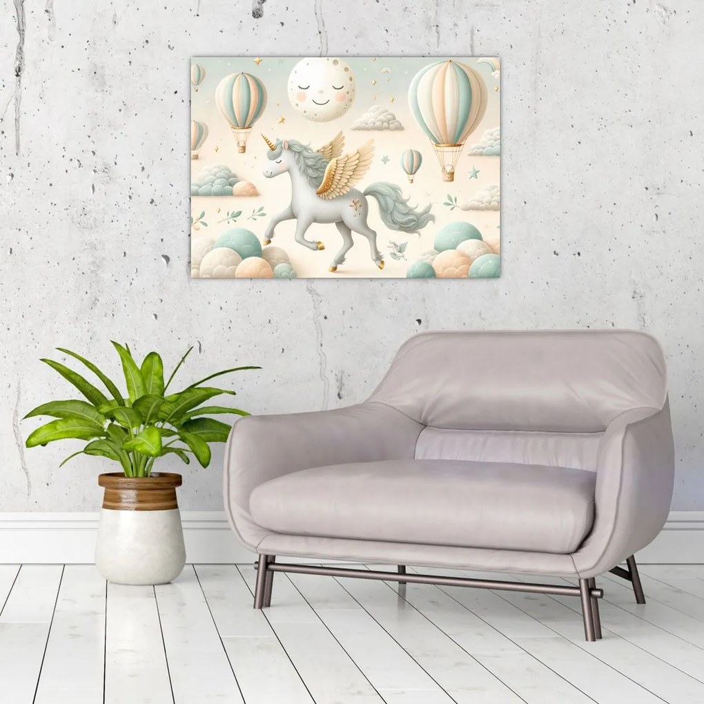 Obraz na szkle - Szczęśliwy jednorożec (70x50 cm)