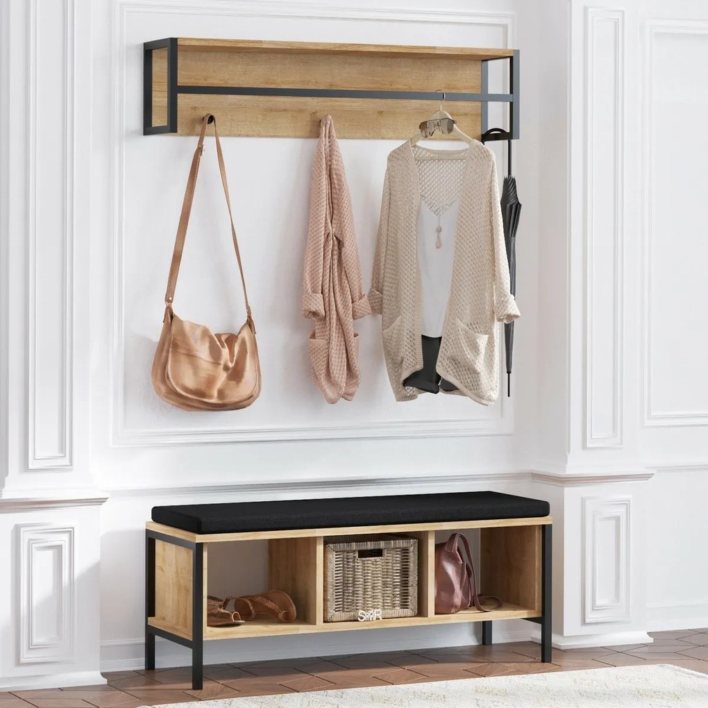 Wieszak ścienny z ławką Shana Oak and Black