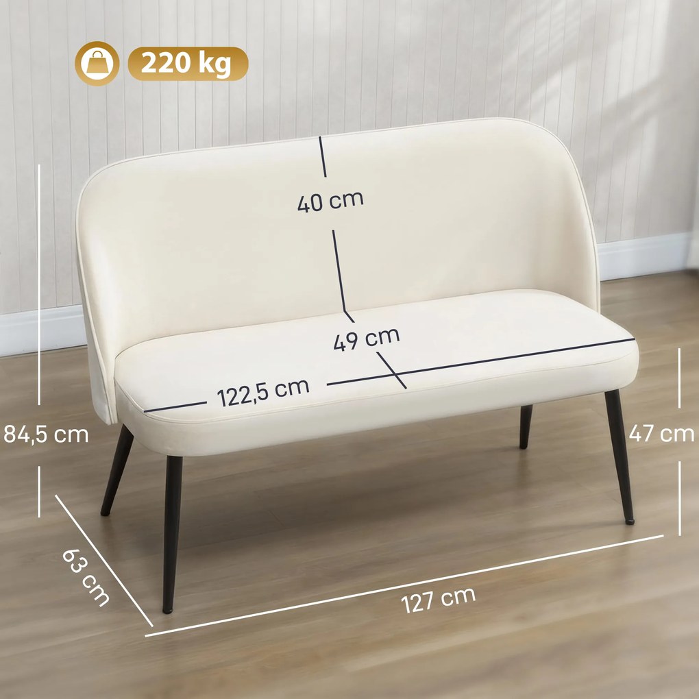 HOMCOM Sofa 2-osobowa, nowoczesna tapicerowana kanapa z metalowo-drewnianą ramą, welurowa tapicerka, beżowa