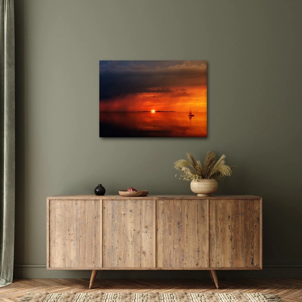 Obraz zachodu słońca z żaglówką (70x50 cm)