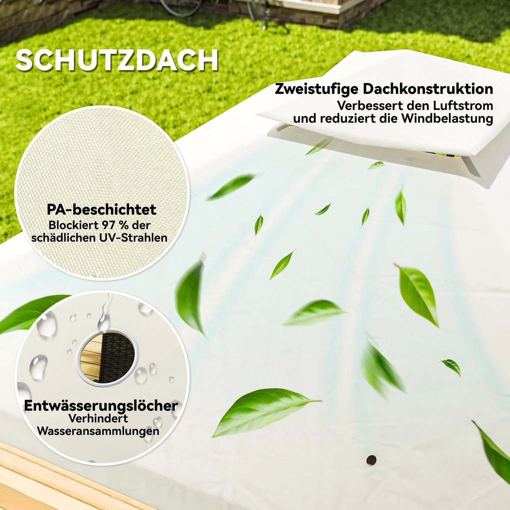 Outsunny Pawilon Ogrodowy 3 x 3 m, Dach Dwupoziomowy, Ochrona UV30+, Odporny na UV, Ochrona Przeciwsłoneczna, Metalowa Rama, Kremowy