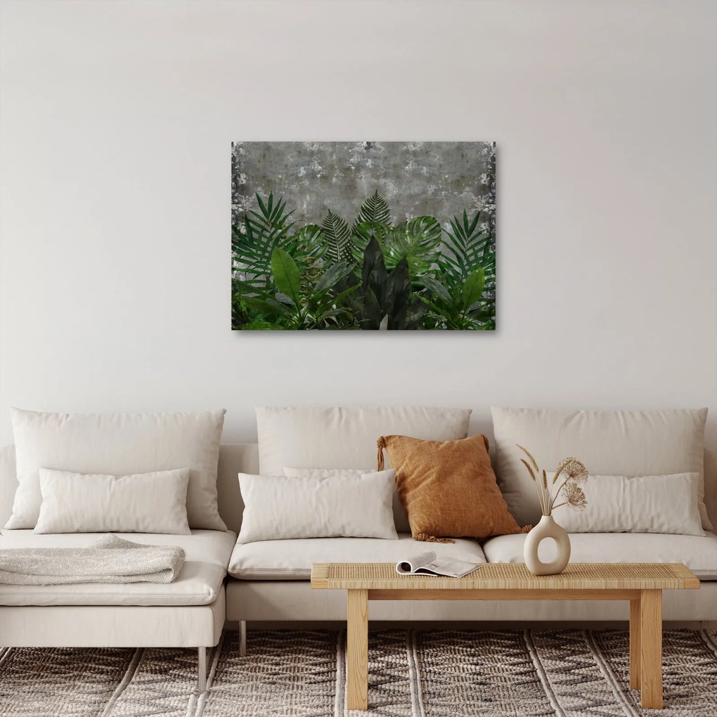 Obraz - Betonowa ściana z roślinami (70x50 cm)