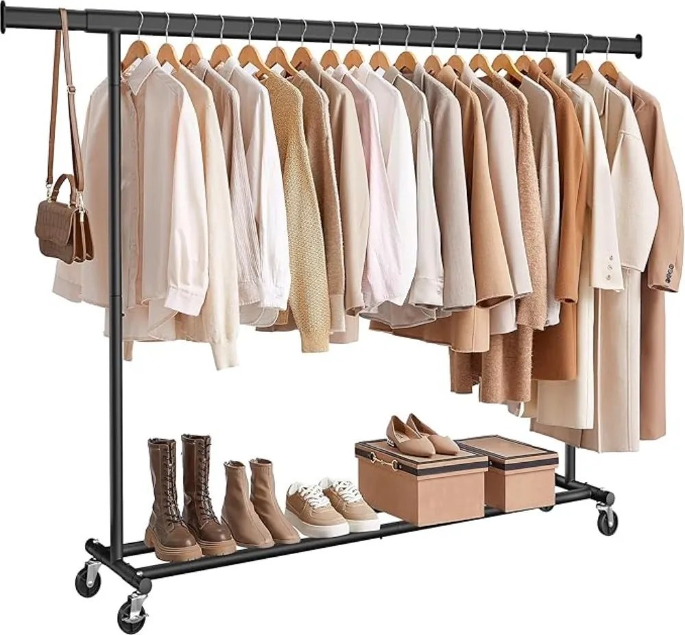Wieszak na ubrania DOLLY na kółkach, max. 150 kg, 45x160-200x161,5cm, czarny SongmicsHome