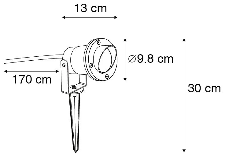 Zestaw 3 czarnych lamp ogrodowych na szpikulcu z przewodem i wtyczką IP65 - Done