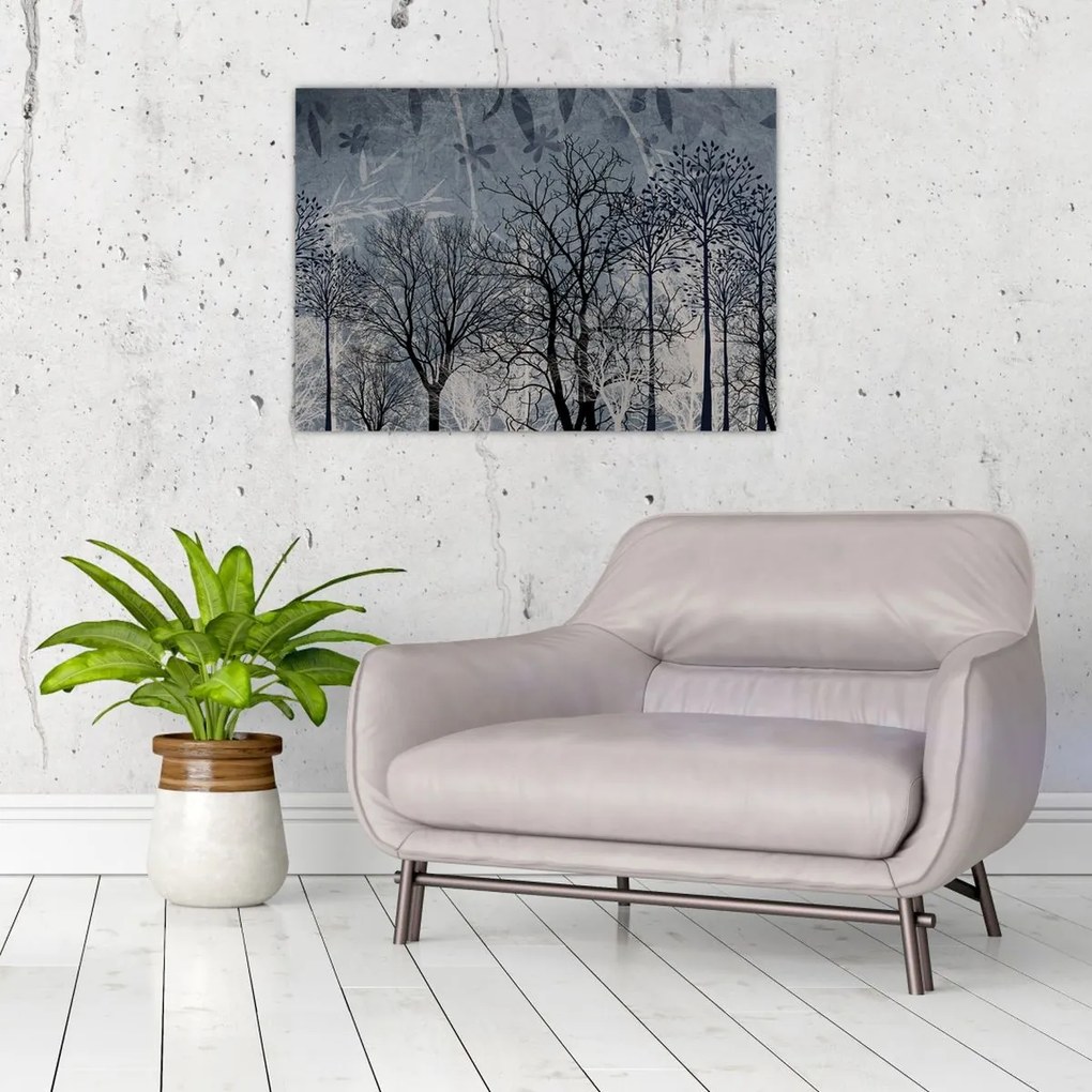 Obraz - Sylwetki drzew z liśćmi (70x50 cm)