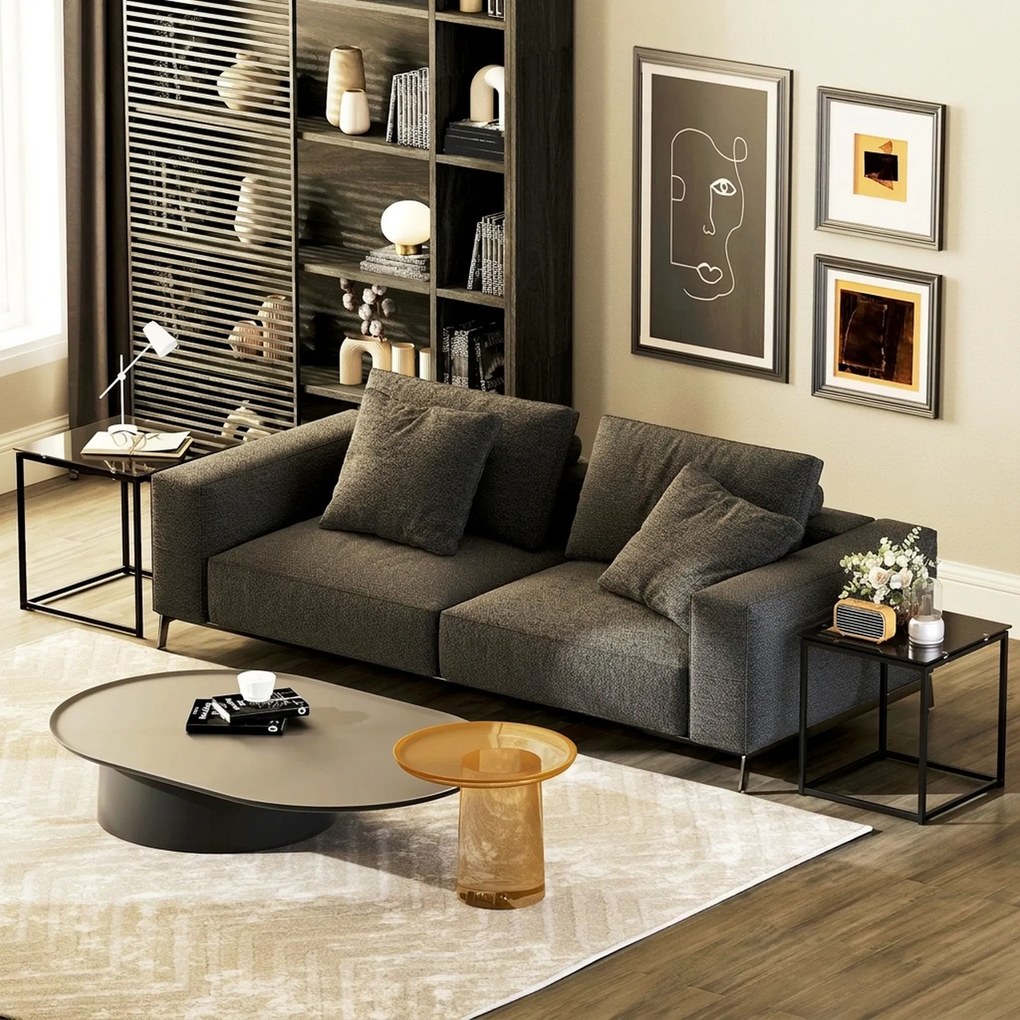 HOMCOM Zestaw 2 stolików pomocniczych, nowoczesny design, układane, stolik ze szkła, czarny