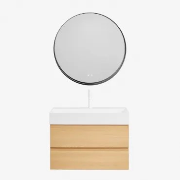 Zestaw Wiszących Mebli Łazienkowych Z Drewna I Forniru Jesionowego Zintegrowany Z Umywalką Ona Naturalna & Okrągła - Sklum