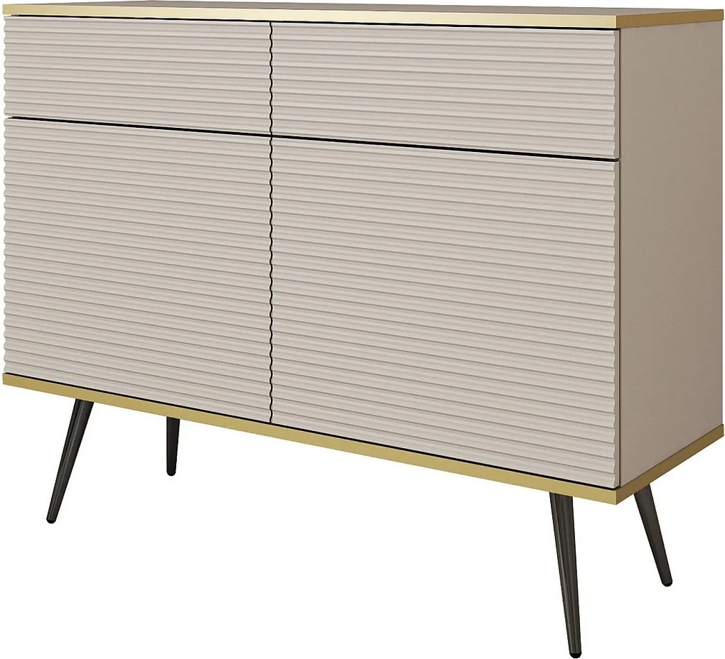 Komoda: Beżowa, nogi czarne, 107 x 85 x 39 cm, fronty ryflowane
