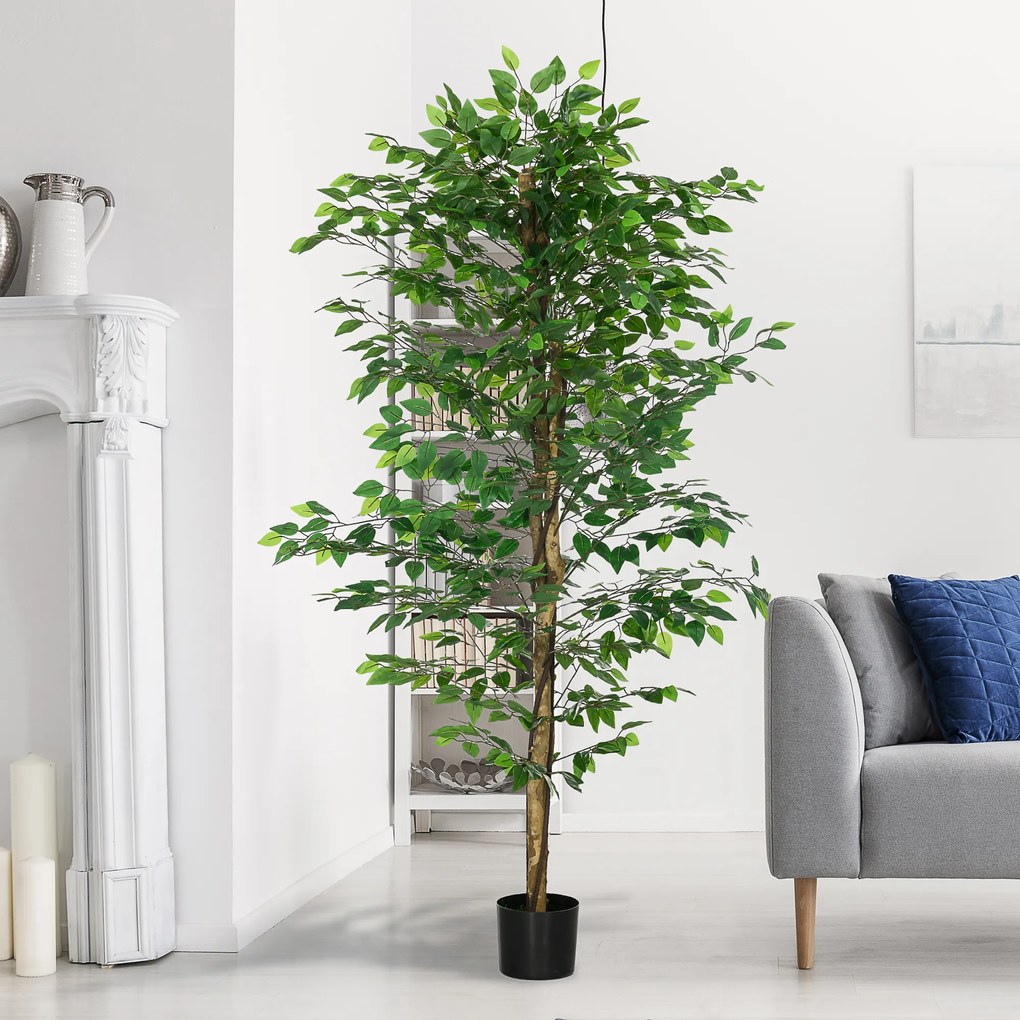 HOMCOM Sztuczny Ficus, realistyczny, łatwy w pielęgnacji, w komplecie z doniczką, wysokość 180 cm, Zielony