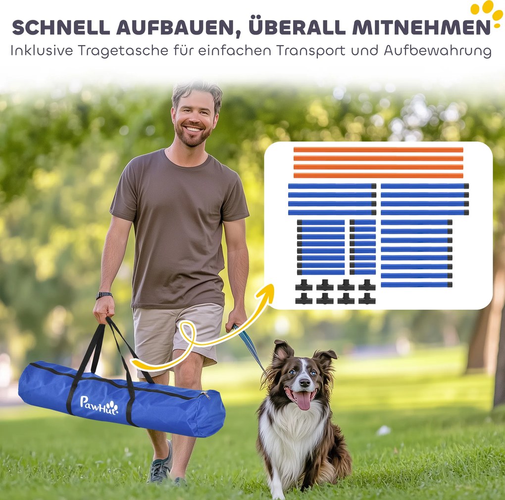 PawHut Zestaw agility dla psów, 4-częściowy zestaw z płotkami, torba transportowa, regulowany zestaw treningowy dla małych psów | Aosom PL