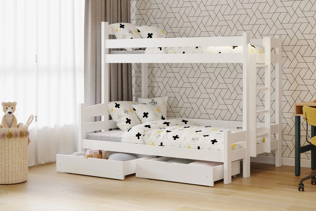 Łóżko piętrowe Lovic 80x200/140x200 z szufladami prawostronne - biały