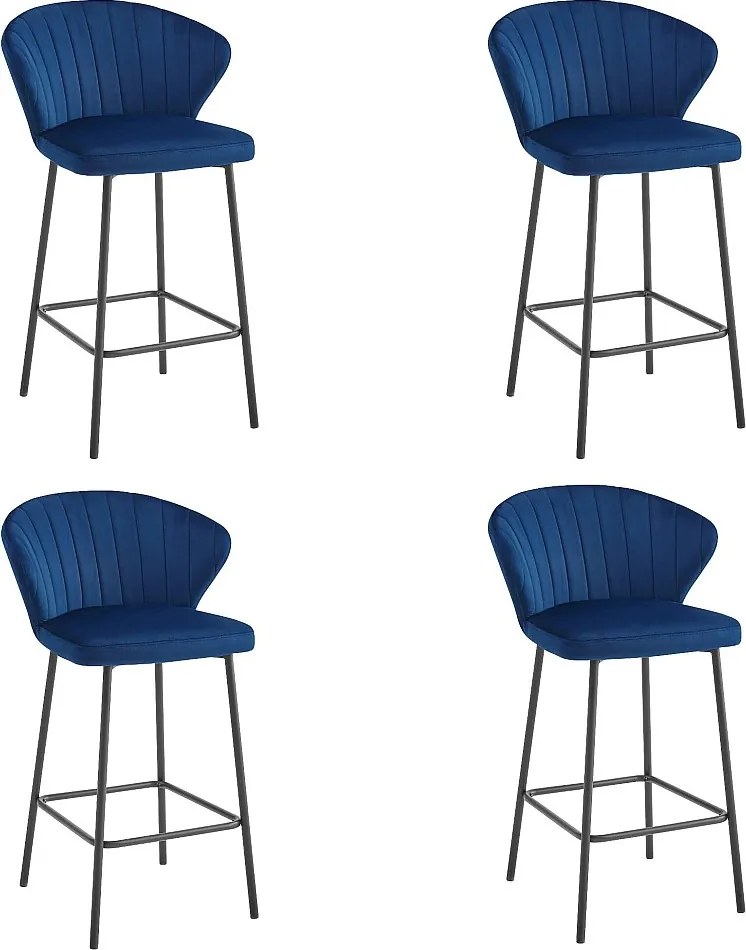 Krzesło barowe Valora GATTA w kolorze granatowym, aksamitne, czarne, nogi x4
