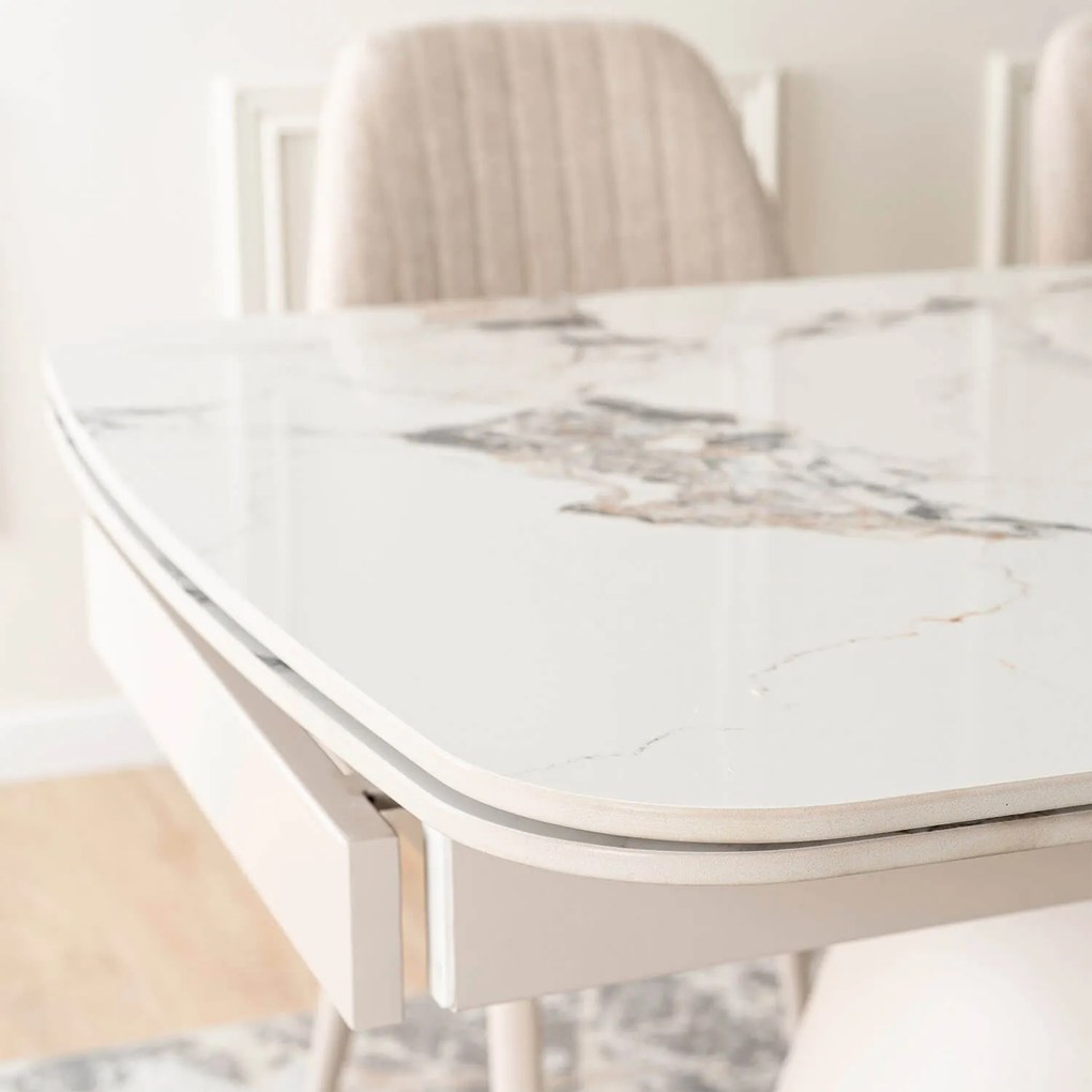 Ceramiczny stół z rozkładanym blatem Verona 160-240 cm, biały marmur/kaszmir